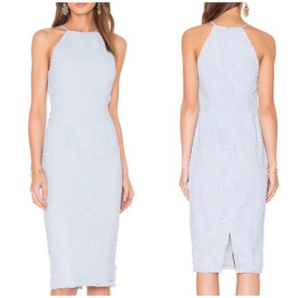 YUMI Kim Save The Date Floral Lace High Neck Dress in Baby Blue - Picture 1 of 12